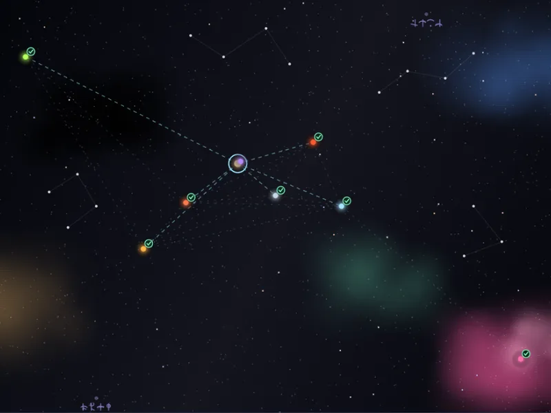 The star map, with charted stars and nebulae around Sol